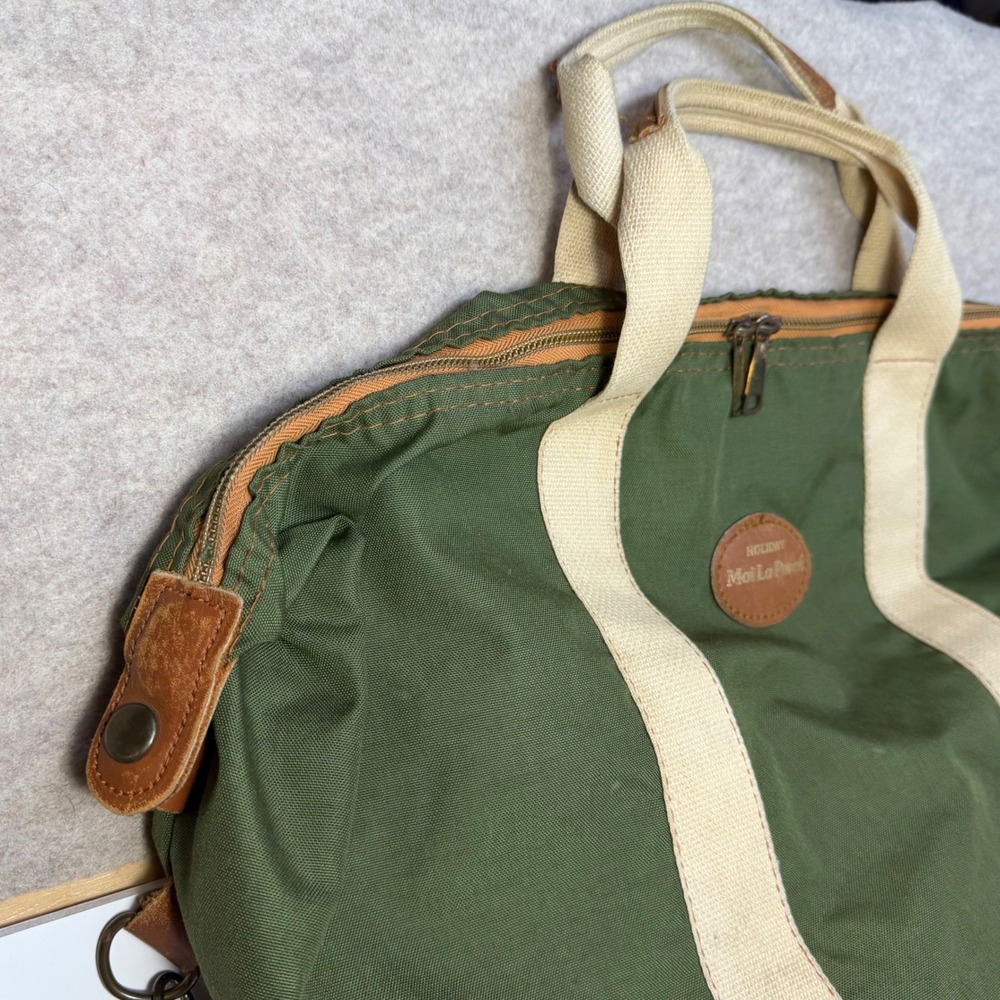 Holiday Moi La Paree Vintage Green Canvas Duffel Travel Weekender Scovill Zip - Picture 11 of 11